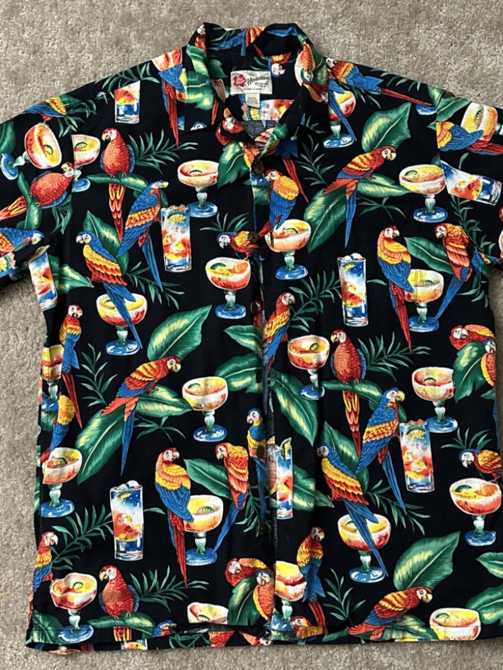 The Hawaiian Hawaiian Shirt Macaws Margaritas Drinks Mens Large Cotton USA